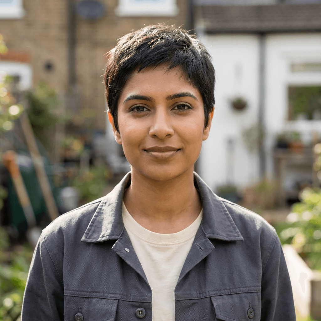 Priya Nair, a customer in her late 20s, warm expression