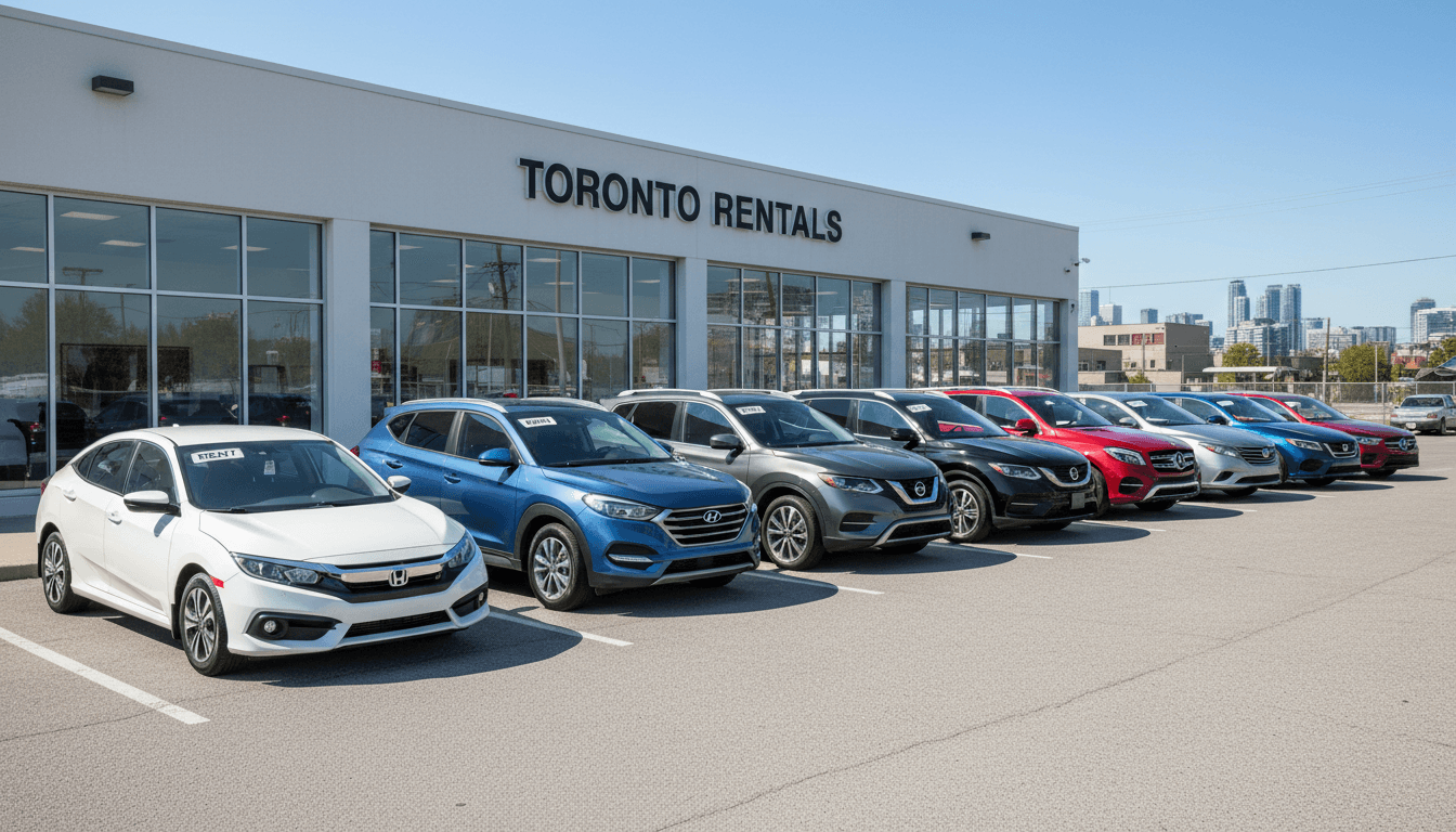 Fleet of rental cars at Adelson Car Rentals in Toronto