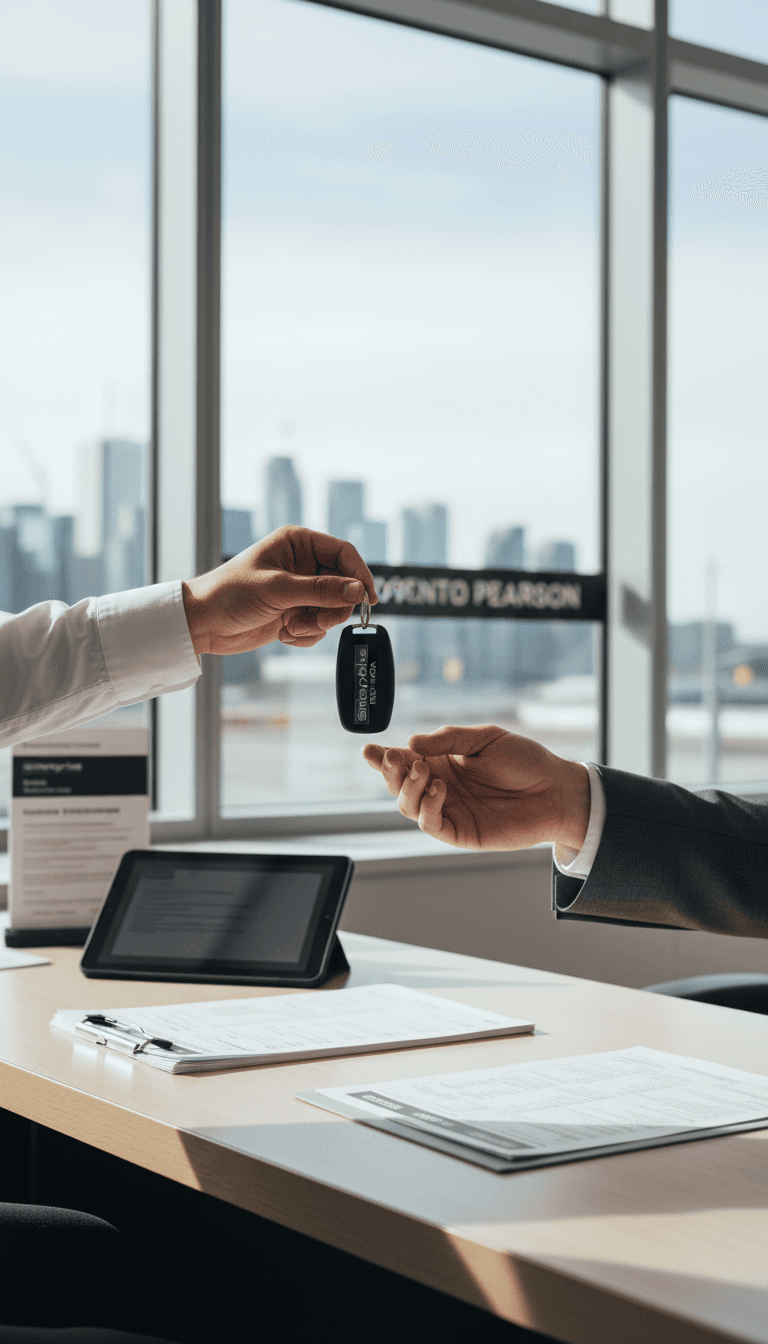 Rental agent handing car keys to a customer