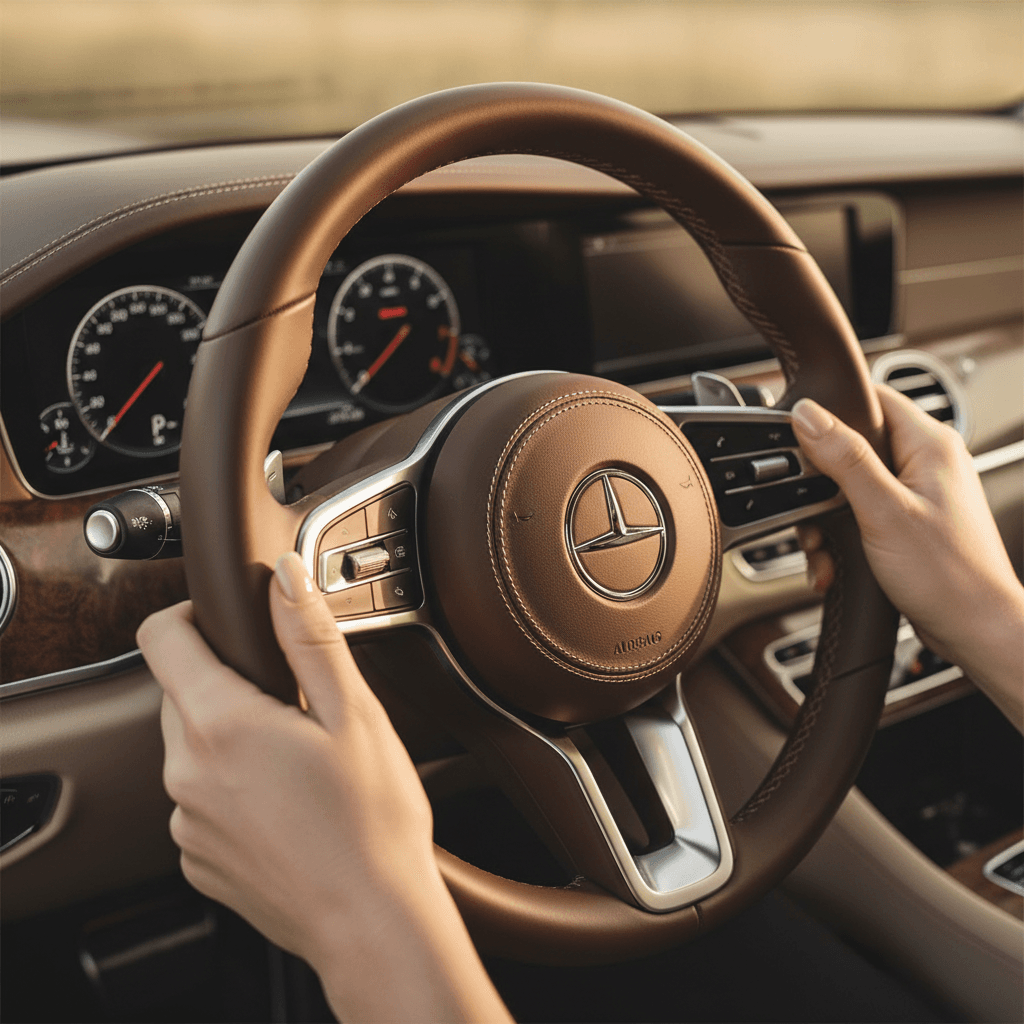 Premium car leather interior with modern dashboard