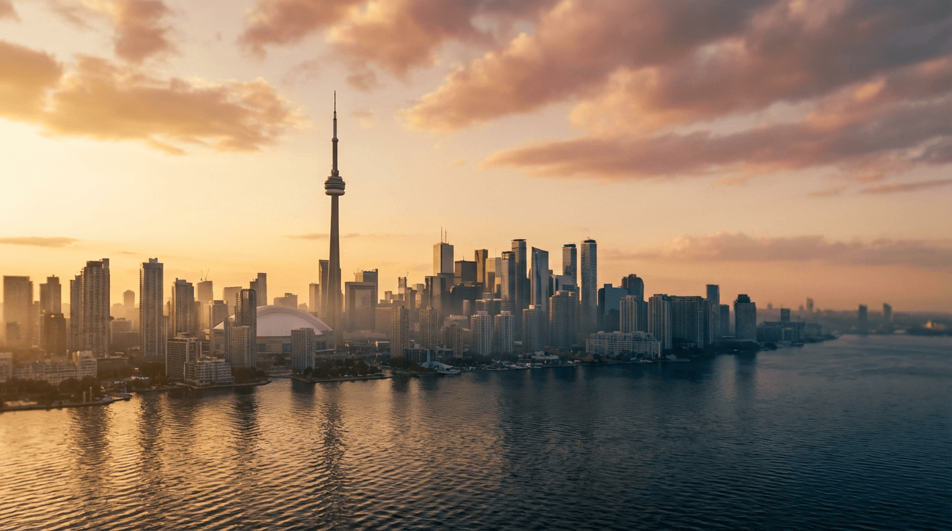 Toronto skyline visible through a car windshield